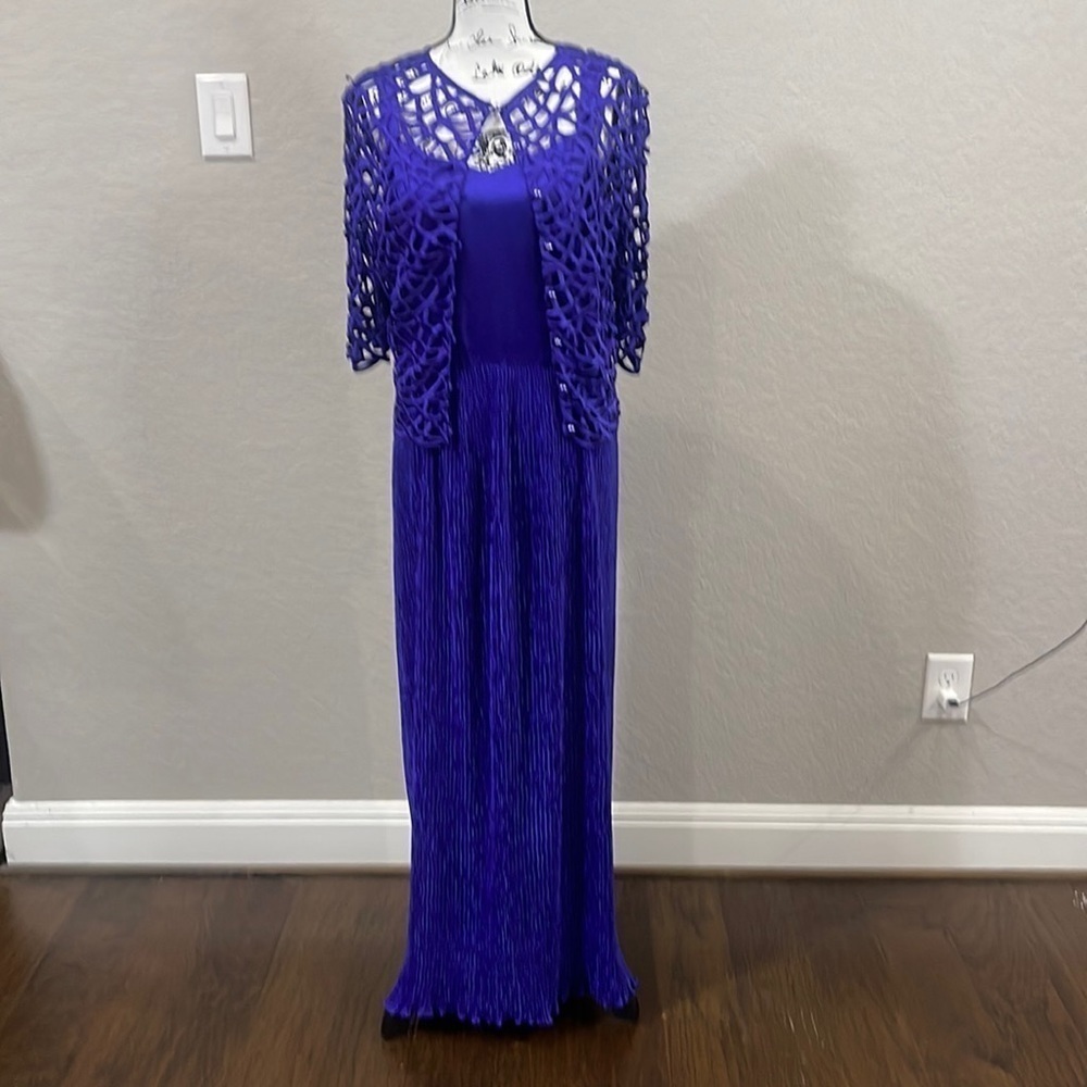 Cattiva New York Vintage Gorgeous Royal Blue Dress with Jacket, Size 14. Rayon.